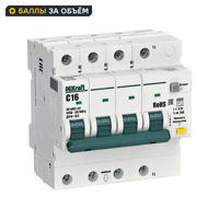 Дифференциальный автомат Dekraft ДИФ-103 3P+N C16 А 30 мА 6 кА AC 16401DEK